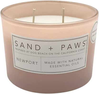 Sand + Paws Scented Candle - Newport - Additional Scents and Sizes –Luxurious Air Freshening Jar Candles Neutralize pet Odors and Enhance Home décor – 100% Cotton Lead-Free Wicks - 12 oz