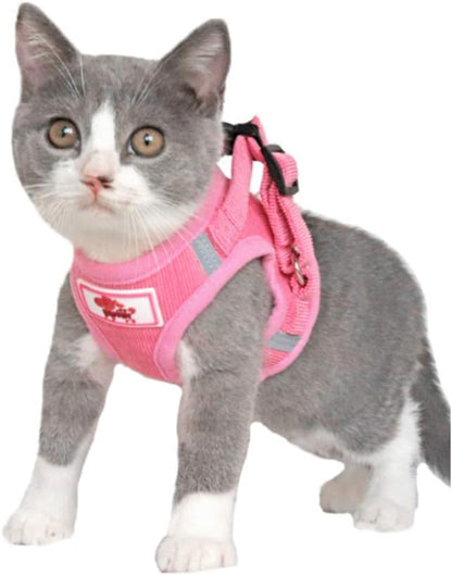 FEimaX Dog Harness and Leash Set, No Pull Reflective Adjustable Pet Harnesses for Puppy Kitten Soft Corduroy Chest Harness for Small Medium Dogs and Cats Easy Control Vest for Outdoor Walking