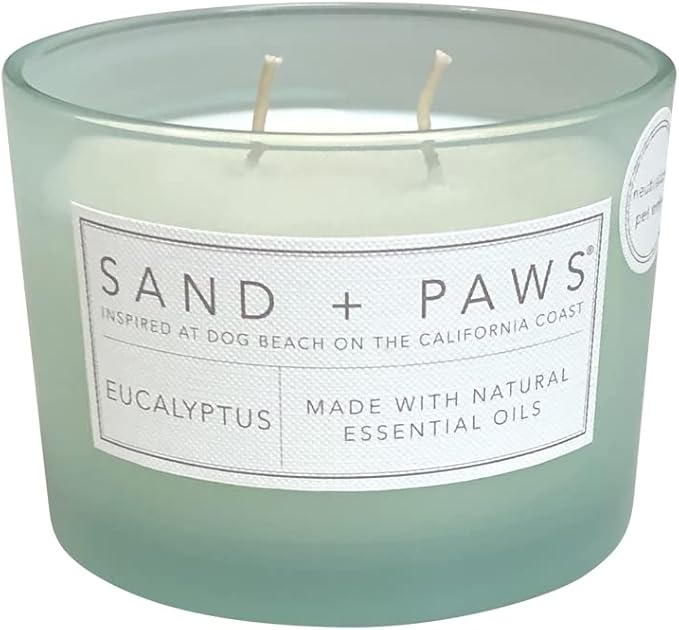Sand + Paws Scented Candle - Eucalyptus - Additional Scents and Sizes –Luxurious Air Freshening Jar Candles Neutralize pet Odors and Enhance Home décor – 100% Cotton Lead-Free Wicks - 12 oz