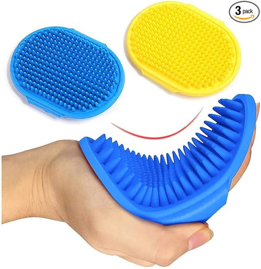 JASLAH 3 PCS Set, Pet Massage Brush Dog Bath Brush for Long/Short Hair Pet Shampoo Brush Soft Silicone Comb for Pets Grooming Bathing Tool Dog Hair Removal Tool, Blue+Yellow+Pink