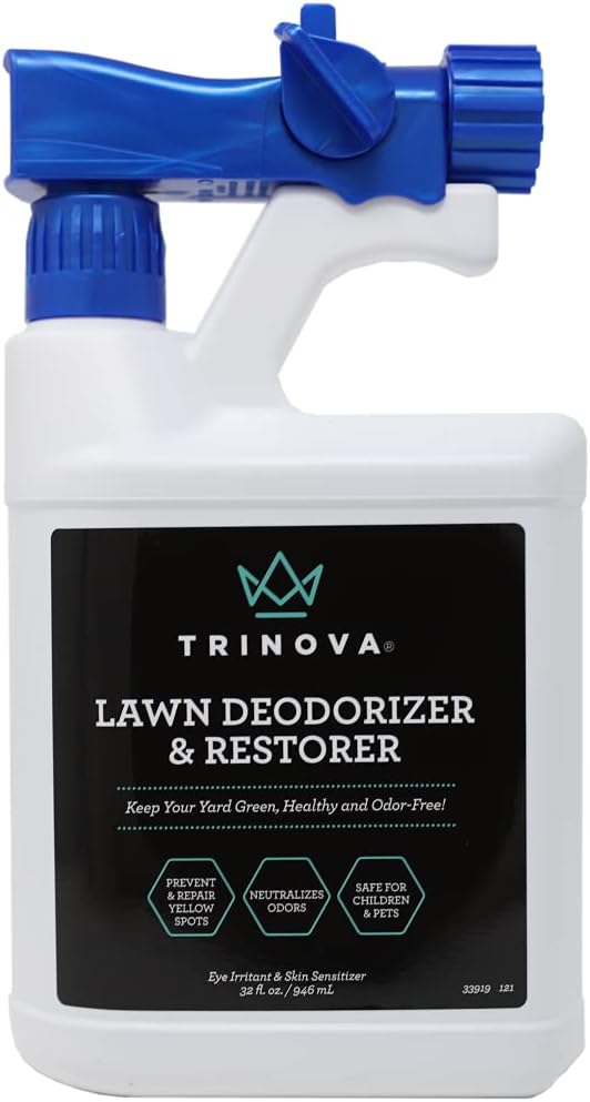 TriNova Outdoor Lawn Deodorizer & Restorer - Eliminates Dog, Puppy Feces and Urine Odors from Lawn, Yard, & Patio, Artificial Turf - Dog Urine Neutralizer for Lawns, Repairs & Prevents Yellow Spots