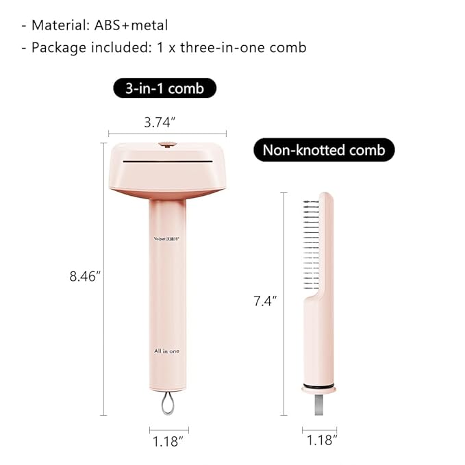 OLizee® 3-in-1 Multi-Function Pet Hair Comb Brush Heads Pet Care Tool for Tangled Knotted Loose Matted Hair Suitable for Long Short Hair Safe Skin-Friendly Washable Stainless Steel Comb Pink
