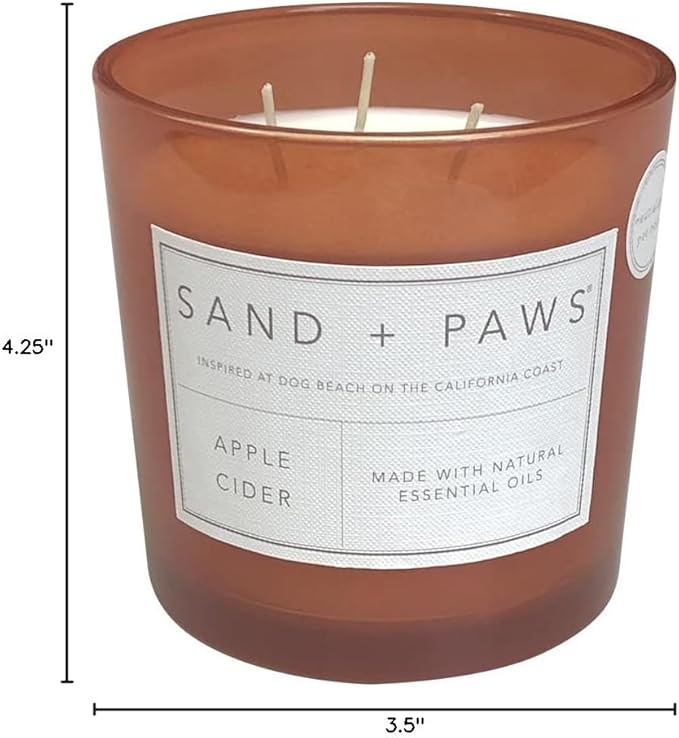Sand + Paws Scented Candle - Apple Cider - Additional Scents and Sizes –Luxurious Air Freshening Jar Candles Neutralize pet Odors and Enhance Home décor – 100% Cotton Lead-Free Wicks - 21 oz