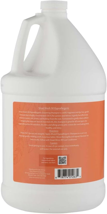 Chris Christensen SmartWash50 Hypo-Allergenic Ultra Concentrated Dog Shampoo, Makes up to 50 Bottles, Groom Like a Professional, Delightfully Fragranced, Suitable for All Coats, Made in The USA, 1gal