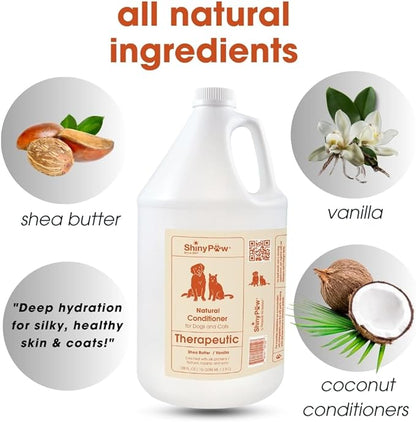 Dog Conditioner for Allergies and Itching 128 oz | Shiny Paw Shea Butter & Vanilla Conditioner for Dogs & Cats | Dog Matted Hair Detangler | Made in The USA