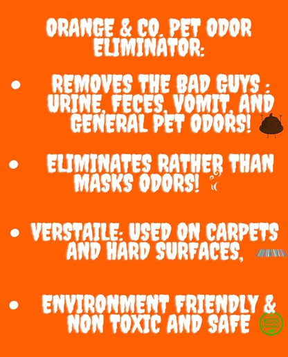 Orange & Co. Traditional Pet Odor Eliminator - Strong Citrus Formula for Stubborn Dog and Cat Pee Odors on Carpet, Furniture, and Indoor/Outdoor Floors - Deodorizer - 16 Fluid Ounces - Puppy Supplies