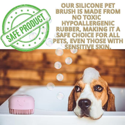 Silicone Pet Bath Brush with Shampoo Dispenser - For Dogs, Cats, and Puppies - Aquamarine Color