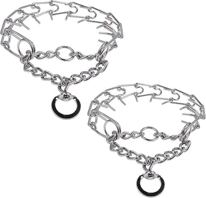 Darkyazi Durable Pinch Collar Stainless Steel Dog Adjustable Pet Training Collar for Medium Large Dogs (Large (2 Pack), Silver)