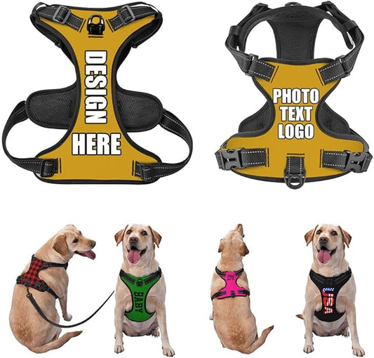 Custom Breathable Pet Chest Harness with Optional Leash, Customize No-Pull Dog Harnesses with Your Personalized Design, Personalize Pet Towing Vest with Mesh Fabric, Goldenrod, M