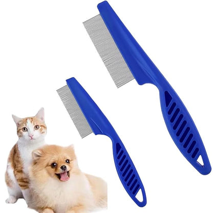 Pet Grooming Comb - 2-in-1 Multifunctional Stainless Steel Comb for Flea, Tear Stain Removal, and Dehairing Dogs and Cats' Face, Paws, and Body