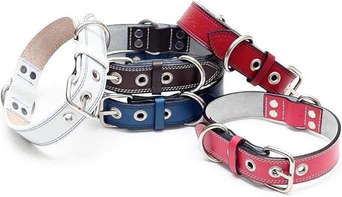 Genuine Leather Dog Collars with Stainless Steel Buckle and Double D Rings– Unbreakable! (9"-12", Tan)