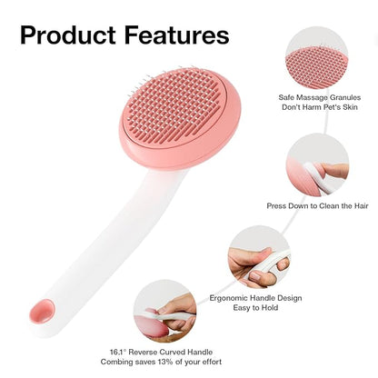 Pet Grooming Self-Cleaning Slicker Brush for Cats & Dogs, Effortlessly Removes Tangles, Loose Undercoat and Mats (Pink, 2 Pack)