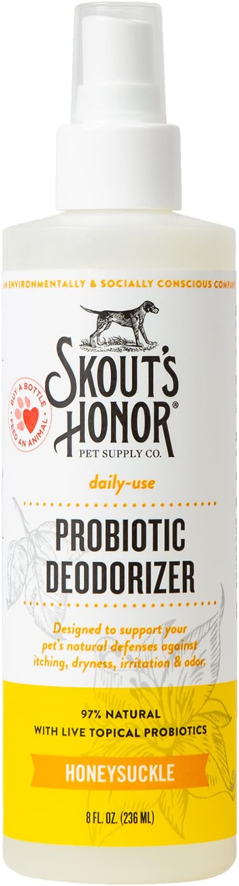 Skout's Honor Pet Deodorizer Spray- Hydrating Daily-Use with Avocado Oil & Omega-3s, Paraben & Sulfate-Free, 97% Natural, 8oz, Honeysuckle