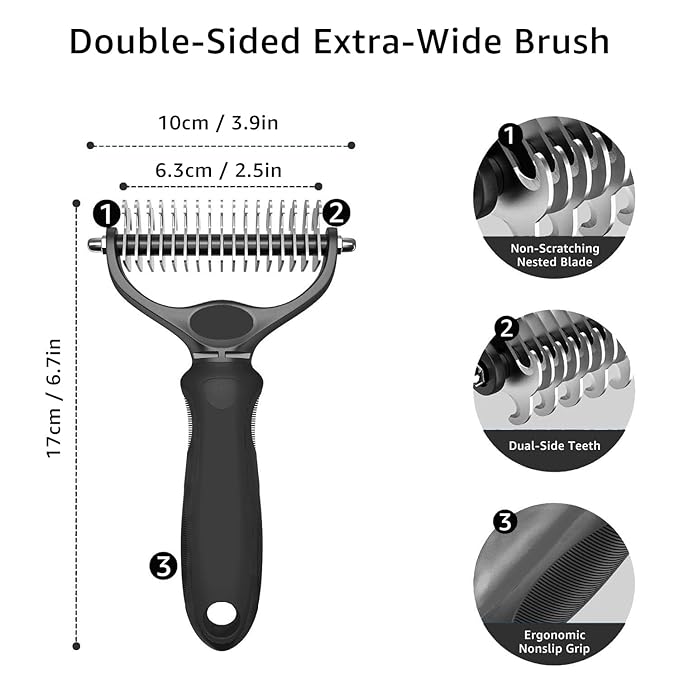 YINGFAN Pet Grooming Combo, Double-Sided Dematting Deshedding Undercoat Rake for Dogs and Cats, Dog Combs for Grooming Matting (Black)