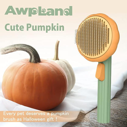 Cat Brush with Release Button, Pumpkin Cat Comb for Long or Short Haired Cats Dogs Rabbits, Skin Friendly Deshedding Grooming Tool for Gently Removes Loose Fur Undercoat