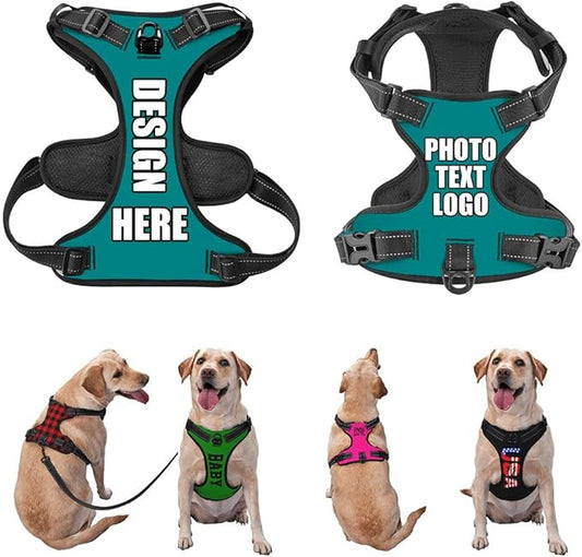 Custom Breathable Pet Chest Harness with Optional Leash, Customize No-Pull Dog Harnesses with Your Personalized Design, Personalize Pet Towing Vest with Mesh Fabric, Darkcyan, M