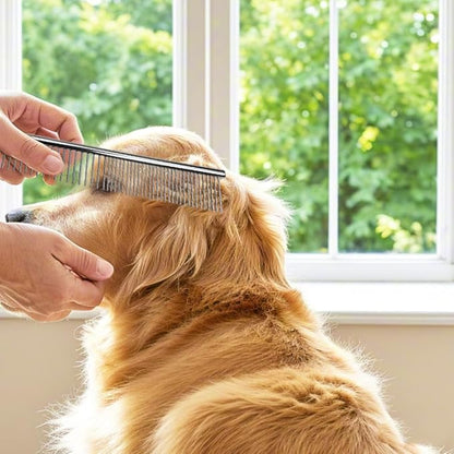 Metal Dog Combs for Grooming Small Dogs, Cats and Pets, Dematting, Detangling, Removing Shedding Hair & Knots, Pet Grooming Tool, Stainless Steel, 7.4-Inch