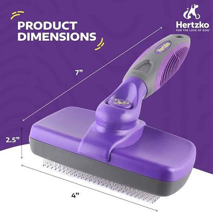 Hertzko Self-Cleaning Slicker Brush for Deshedding Long and Short-Haired Pets - Small Size Grooming Rake and Comb for Dogs and Cats
