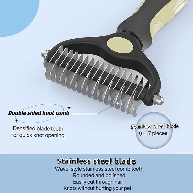 PROBUSINES-Double-Sided Pet Undercoat Rake Dehairing Undercoat Rake For Dogs And Cats - Extra Wide Dog Grooming Brush, Reduce Hair Removal By 95% Pet Stainless Steel Comb Combination