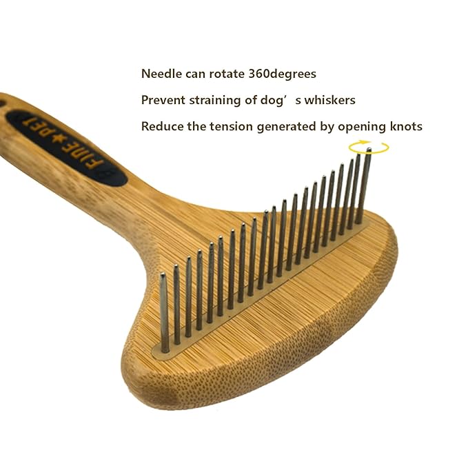 PROBUSINES-Bamboo Pet Brush, Dog Dehairing Rake - Knot Detangling For Dogs, Cats, Any Long-Haired Pet Breed - Undercoat Rake For Shedding And Gooming