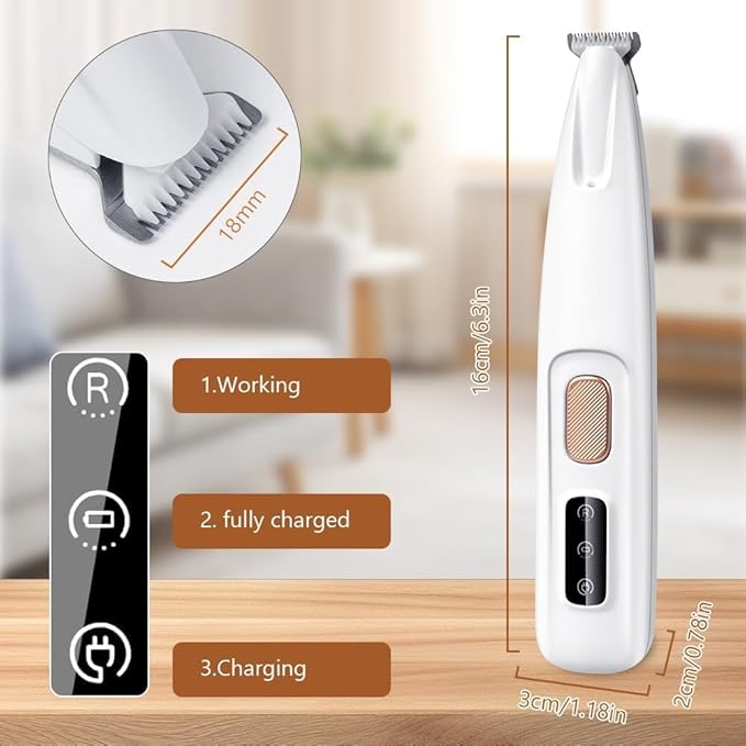 Upgraded Dog Paw Trimmer, Paw Trimmer for Dogs, Rechargeable Pet Shaver with LED Light, Low Noise Pet Hair Clippers for Paws Eyes Ears Face Rump (Brown)