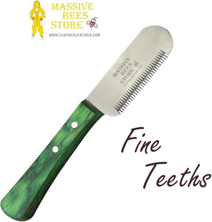 Massive Bee Store® Dog Grooming Coat Stripping Knife Stripper Trimmer Tool Wooded Handle tripping Knives Set of 6 in Stainless Steel non slip tool for grooming dogs (Green)