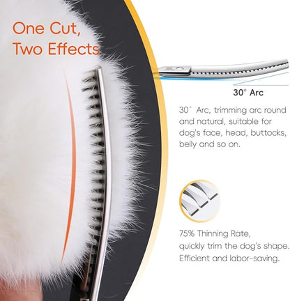 Curved Thinning Shears for Dogs Grooming 7.5'' Downward Curved Chunker Dog Grooming Scissors for Medium Large Dog 75% Thinning Rate (7.5 In, Chunker)