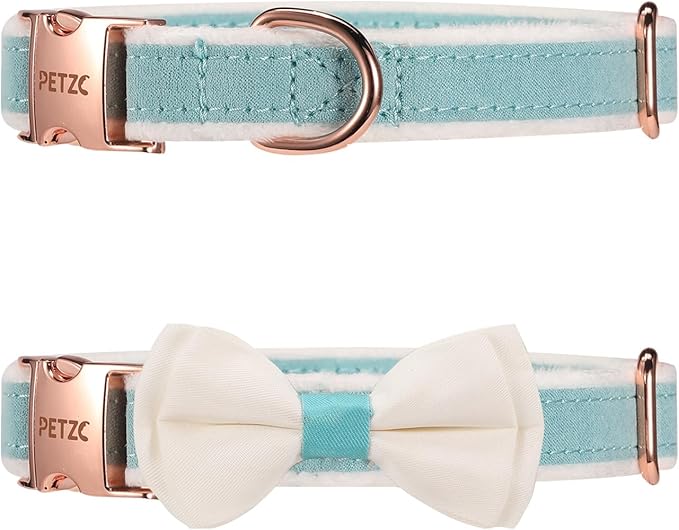 Dog Collar,Metal Buckle Pet Collar Suede Dog Collar Soft&Comfy Adjustable Pet Gift Collars with Bow for Small Medium Large Dogs (Medium, Blue&White)
