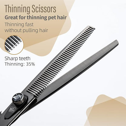 Dog Grooming Scissors: 7.5 inch Bright Black Pet Thinning Shears Made Of Japanese 440C Advanced Stainless Steel Professional Grooming Scissors for Dogs Cats and Other Pets