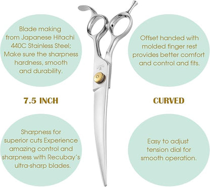 Gold Mantis Professional Dog Shears, 7.5" Curved Shear For All Breeds, Sharp and Smooth Scissoring Tools