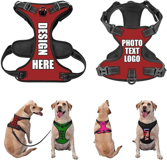 Custom Dog Harness with Name Phone No., Customized No Pull Pet Vest for Small Medium Large Dog, Personalized Heavy Duty Dog Vest, Adjustable Reflective Pet Harness Custom, DeepRed, S