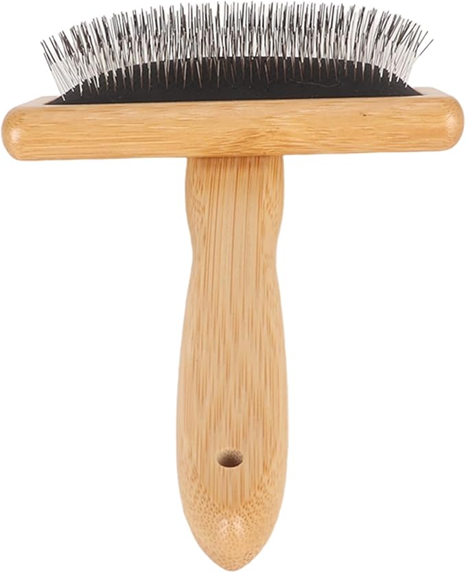 Sheepskin Wool Brush, Sheepskin Wool Wire Brush with Hole Cushion, Macrame Slicker Comb Pet Slicker Brush with Wood Handle for Grooming, Removing Shedding and Dirt (L)