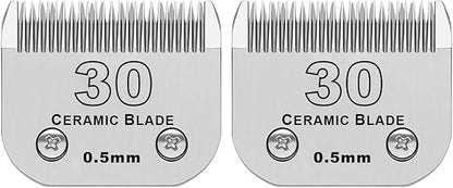 2 Pack Detachable Pet Dog Clipper Blades, Compatible with Andis,Most Oster A5, Wahl KM Series Clippers,Made of Ceramic Blade & Stainless Steel Blade（#30 Blade 1/50-Inch 0.5MM Cut Length）