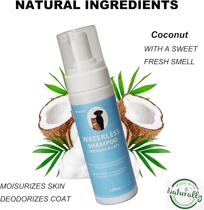 Waterless No Rinse Dog Shampoo, Dry Shampoo for Dogs with Silicone Brush, PH-Balanced Dry Shampoo Foam for Dogs & Cats, Clean Moisturizes Skin & Deodorizes Coat with Fresh Smell