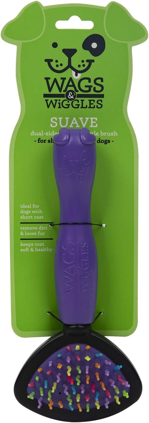 Wags & Wiggles Two-Sided Bristle and Squiggly Pin Brush for Small Dogs | Short Hair Dog Grooming Brush | Best 2-in-1 Grooming Supplies
