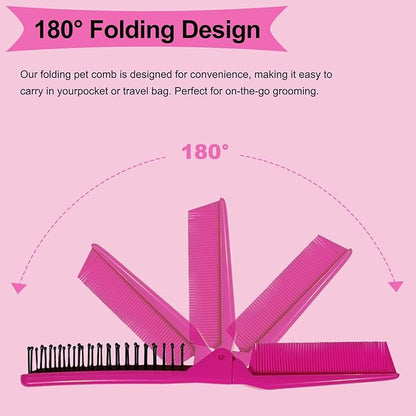 Folding Small Dog Grooming Brush - Perfect for Shih Tzus, Yorkies, and Maltipoos - Ideal Puppy Hair Brushes for Maltese and Small Breeds (Rose Red)