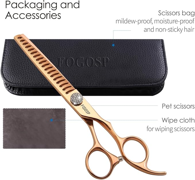 Rose Gold Titanium Chunkers Dog Grooming Scissors 7'' Professional Thinning Shears for Dogs Shih Tzu Teddy Pet Japanese 440C 70% Thinning Rate 18 Teeth(7,Chunker)