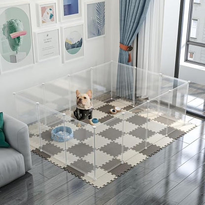 Pet Transparent Playpen Clear Pet Fence Indoor Outdoor Portable Plastic Yard Fence Tent for Small Animals Rabbits Puppy Kennel Cage (10 Panels)