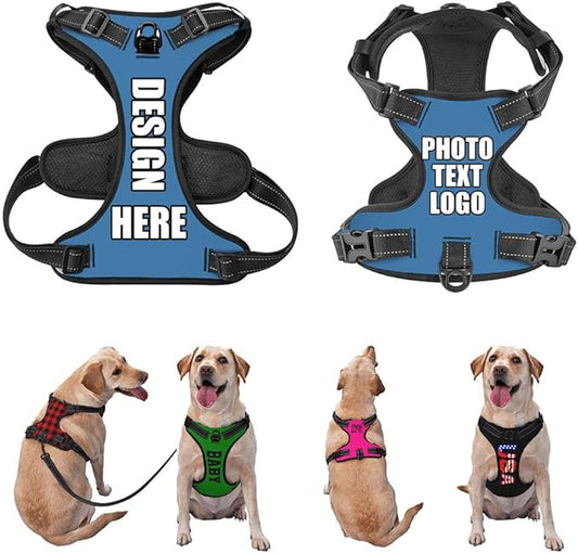 Custom Dog Harness with Name Phone No., Customized No Pull Pet Vest for Small Medium Large Dog, Personalized Heavy Duty Dog Vest, Adjustable Reflective Pet Harness Custom, Steelblue, L