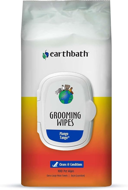 earthbath, Mango Tango Grooming Wipes - Dog Wipes for Paws and Butt, Best Pet Wipes for Dogs & Cats, Made in USA, Cruelty-Free Dog Cleaning Wipes, Removes Dirt & Dander - 100 Count (1 Pack)