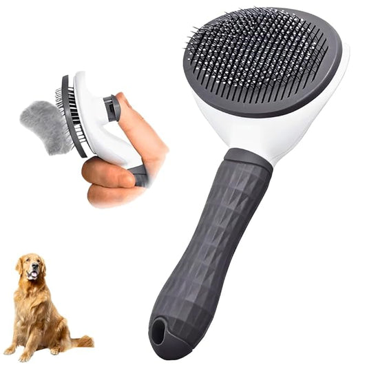 FurGlam Pet Grooming & Massaging Brush for Dogs and Cats, Slicker Bristles for De-Shedding, Detangling, and Coat Grooming, Medium, Grey/white