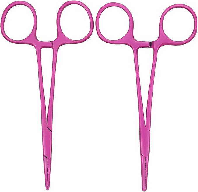 Pet Colourful Stainless Steel Hemostat Hemostatic Forcep,Pet Ear Hair Pull Forcep,Bend Head and Straight Head kit (Pink)