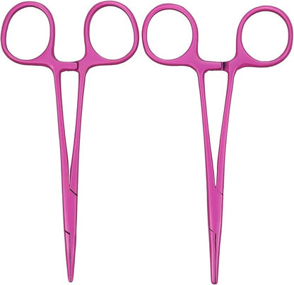 Pet Colourful Stainless Steel Hemostat Hemostatic Forcep,Pet Ear Hair Pull Forcep,Bend Head and Straight Head kit (Pink)