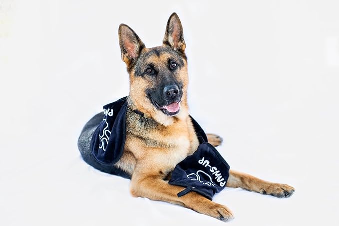 XL Paw Cleaning Towel for Dogs removes mud Dirt Grass Sand allergens Machine Washable Microfiber Also Great for a Quick Dry Puppy Bath Towel with Two Hand Pockets. 34” X 10” XL (Black)