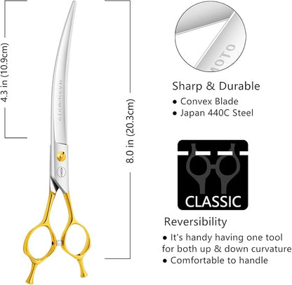 HASHIMOTO Curved Scissors for Large Dog Grooming,8.0 inches, Designed for Professional Groomers or Family DIY Use.
