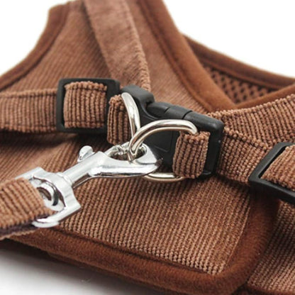 FEimaX Dog Harness and Leash Set, No Pull Reflective Adjustable Pet Harnesses for Puppy Kitten Soft Corduroy Chest Harness for Small Medium Dogs and Cats Easy Control Vest for Outdoor Walking