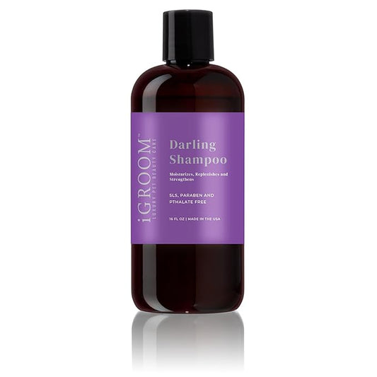 iGroom Darling Moisturizing Dog Shampoo, Removes Greasy Build-up & Grime, Soothing Dog Shampoo, Improves Hair Health pH Balanced, Scent dog shampoo, Made in USA, 16oz