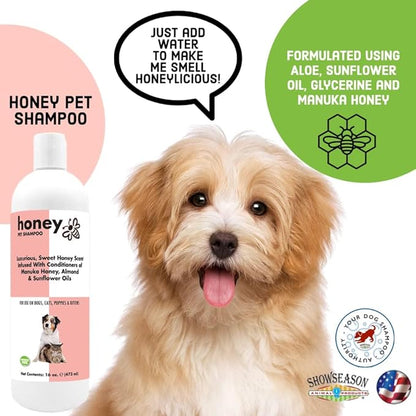 Honey Pet Shampoo for Dogs and Cats 16 oz. | Cruelty-Free | Paraben-Free | Biodegradable and Non-Toxic | Made in The USA