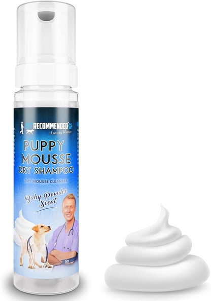 Puppy Shampoo - Waterless Dog Shampoo - No Rinse Dry Foam Mousse - Fur Baby Powder Scent - 8oz/240ml, Made in USA.