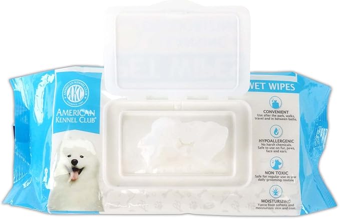 American Kennel Club AKC Dog Wipes for Cleansing & Deodorizing Great for Face, Ears, Paws, Body, & Butt - Fresh Scented - 100pk